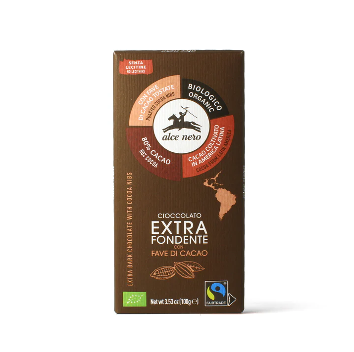 Cioccolato extra fondente 80% con fave di cacao Bio 100g