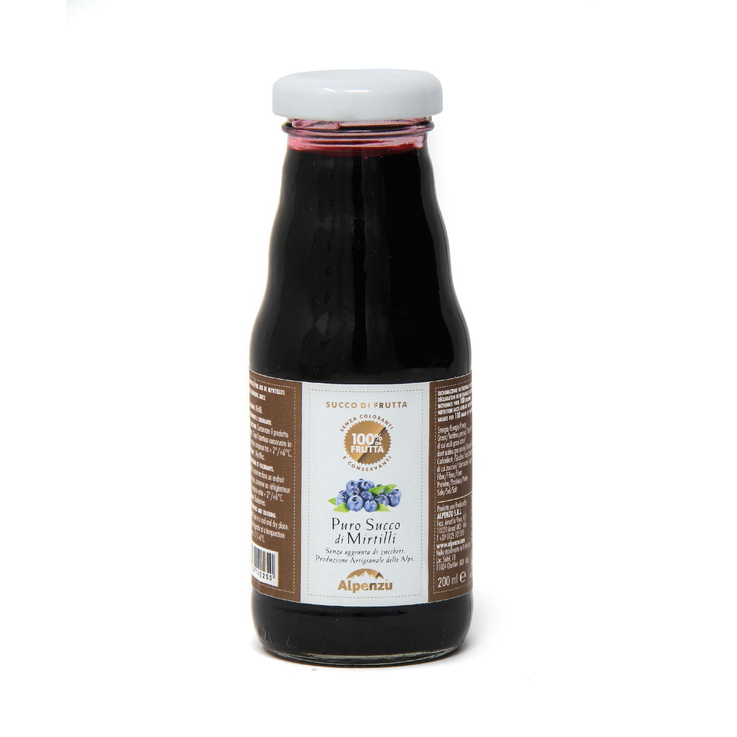 Puro succo di mirtillo Alpenzu 200ml