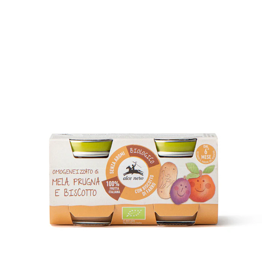 Omogeneizzato di mela, prugna e biscotto Bio - 2 vasetti 160g