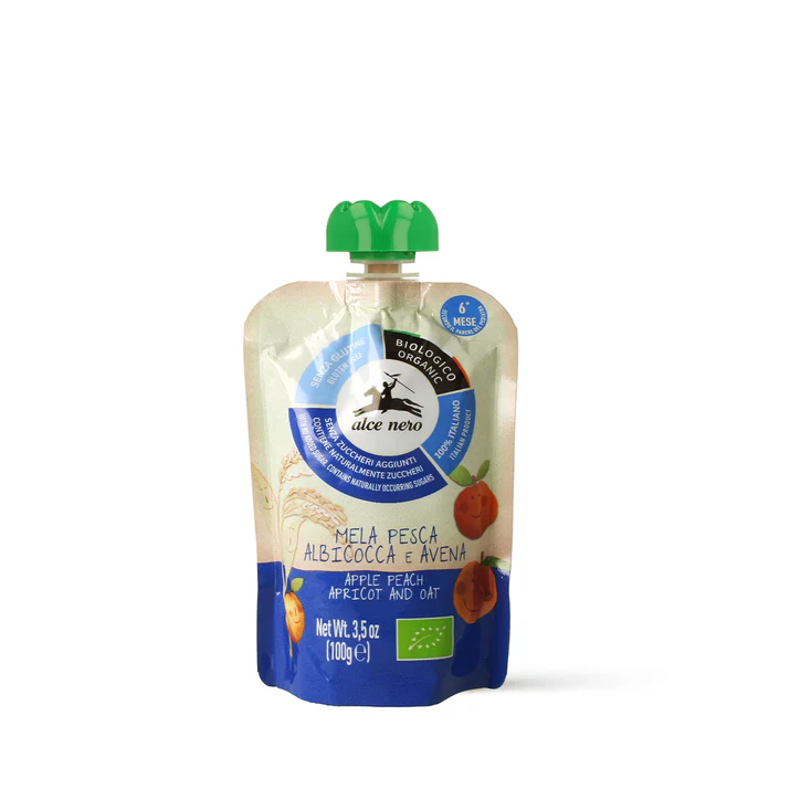 Purea di mela, pesca, albicocca e avena Bio 100g